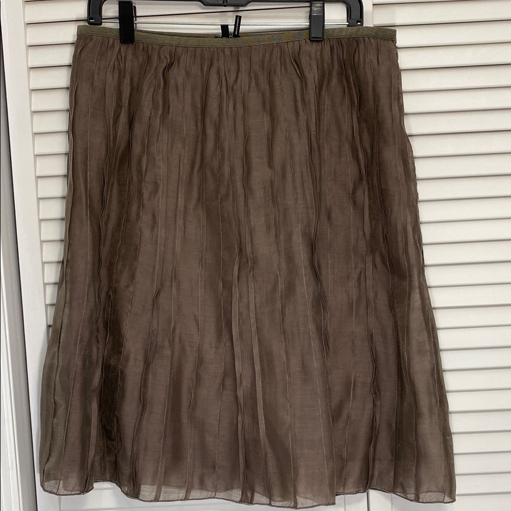 NIC+ZOE Brown Midi A-Line Skirt with Ruched Detail